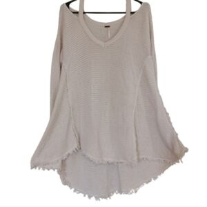 FREE PEOPLE Moonshine Raw Hem Deconstructed Off-Shoulder Cream Sweater Top Shirt